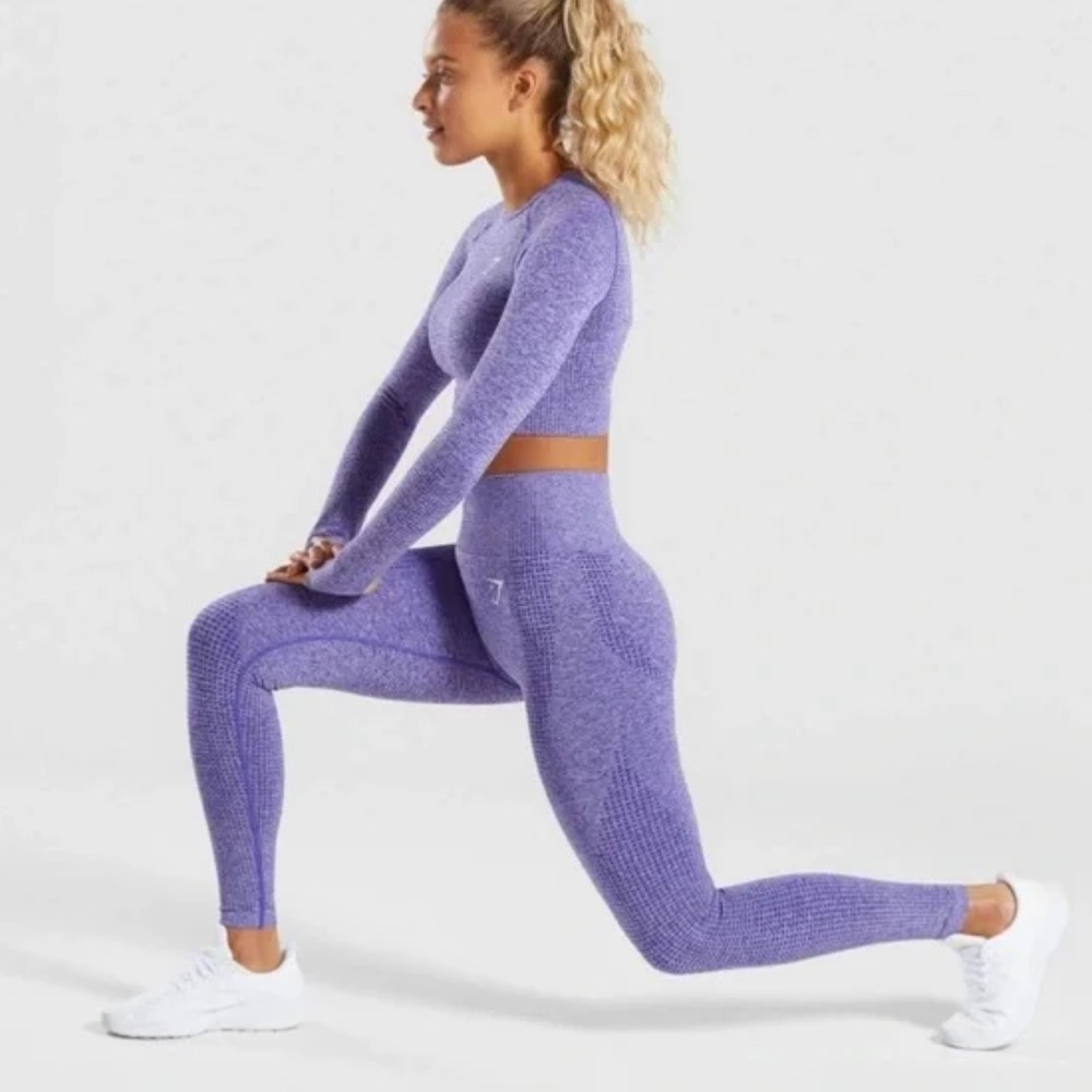 GYMSHARK Indigo purple Vital seamless leggings & long sleeve top set